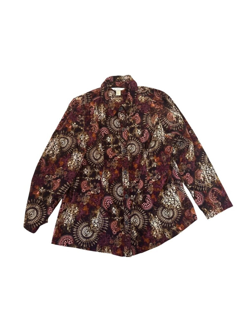 CJ Banks Womens Jacket 1X Button-Up Shirt Mandala Pattern Long Sleeve Career